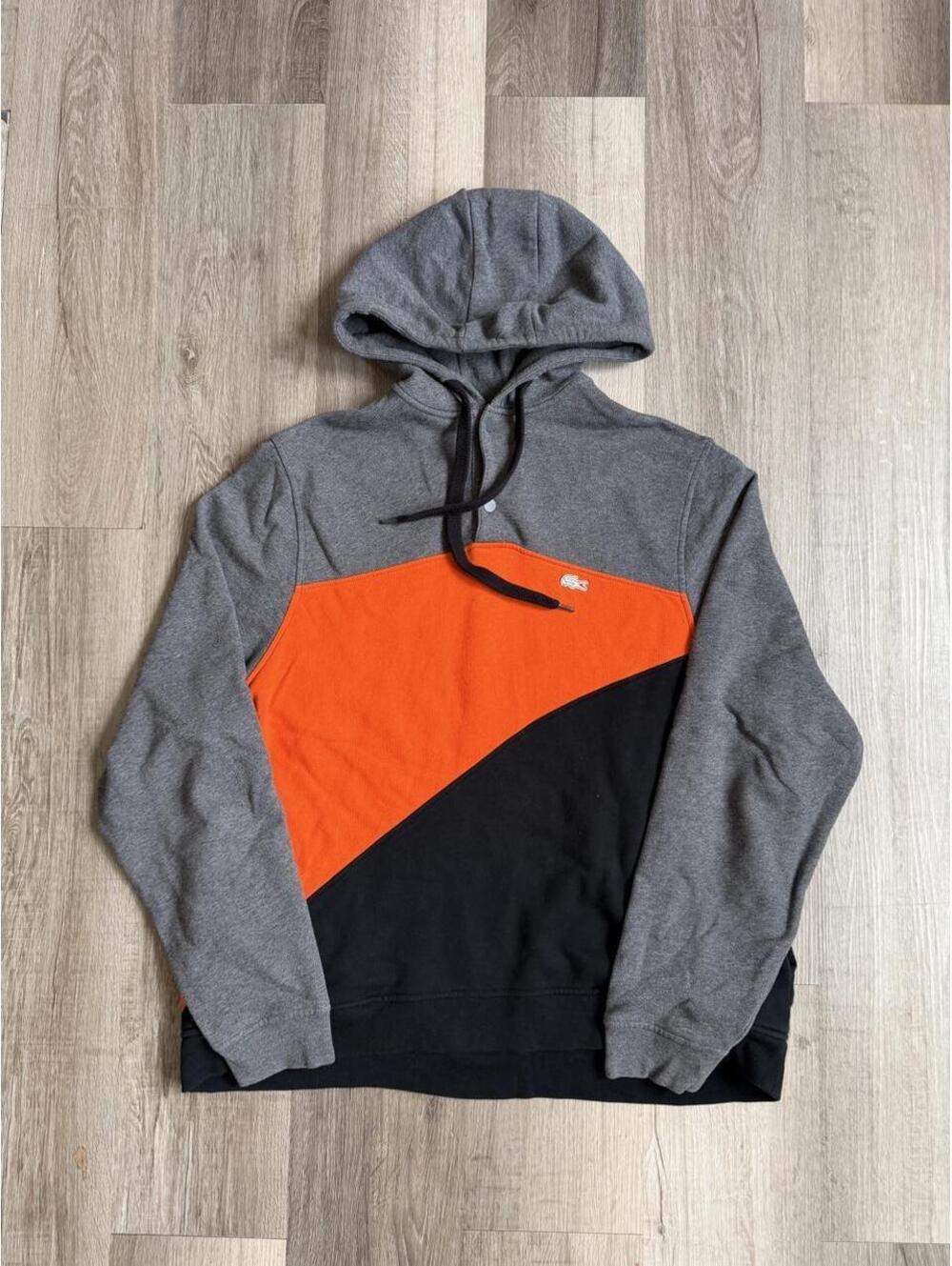 Lacoste Sport Hoodie men sz 9 Gray Orange Black Colorblock Pullover Hoodie